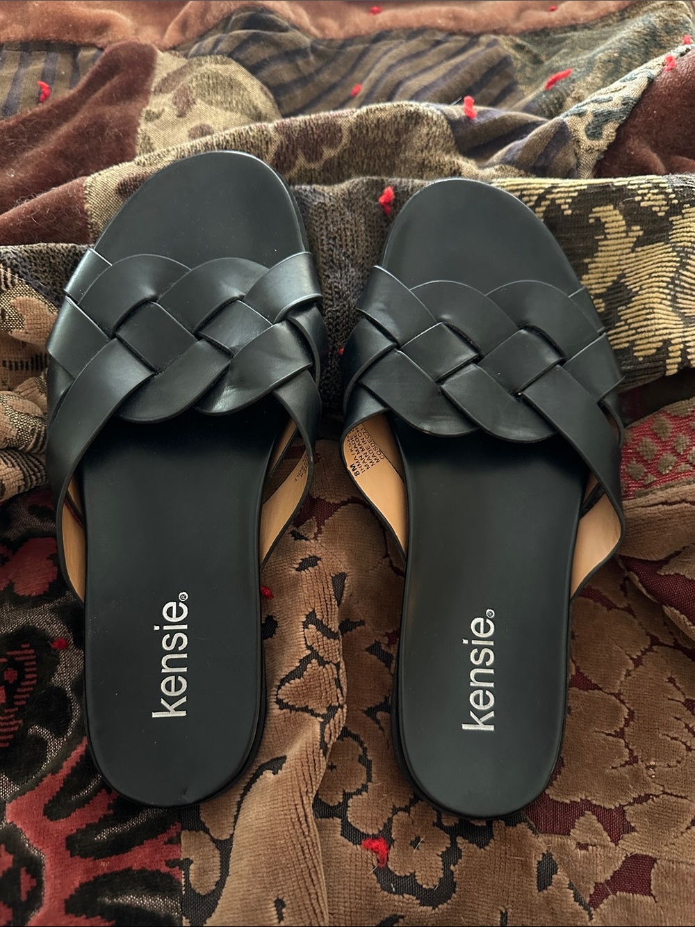 Kensie Black Braided Slide Mules